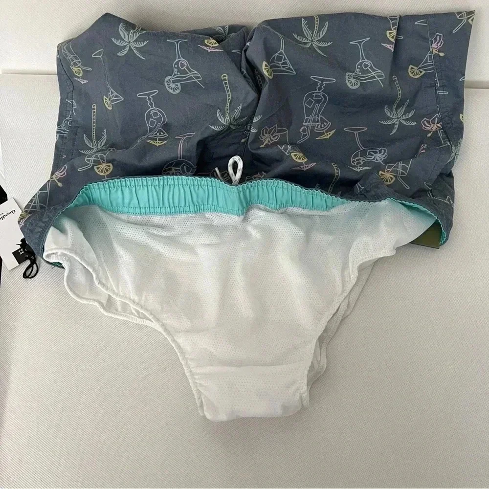 Swim Trunks Cpocktail Time Print Size Large Built -In Brief Blue 7